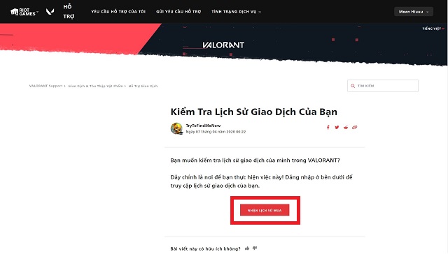 Hướng dẫn kiểm tra lịch sử nạp tiền Valorant bước 3 Hướng dẫn kiểm tra lịch sử nạp tiền Valorant bước 3